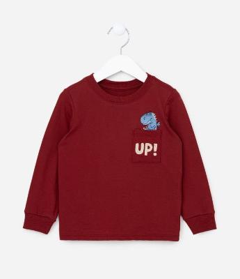 Camiseta Infantil com Bolsinho Interativo de Dino - Tam 1 a 5 Anos