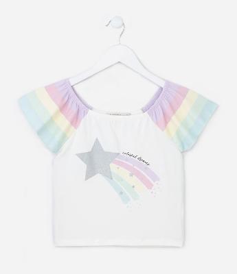 Blusa Cropped Infantil Estampa de Estrela Brilhante - Tam 5 a 14 Anos
