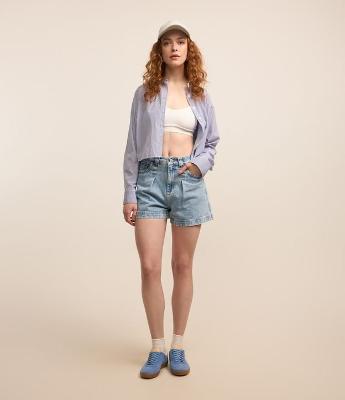 Short Baggy Jeans com Cós Interno Vichy