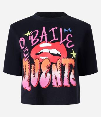 Blusa Cropped em Algodão com Estampa O Baile é Quente