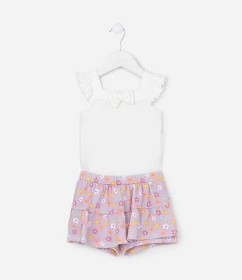 Conjunto Infantil com Babado e Estampa Floral - Tam 0 a 18 meses