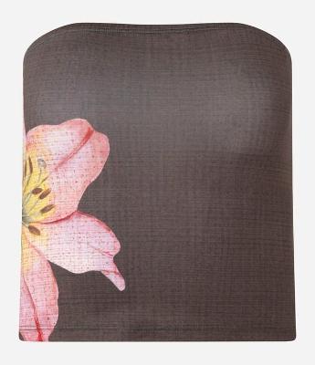 Blusa em Microfibra Tomara que Caia com Estampa de Hibisco