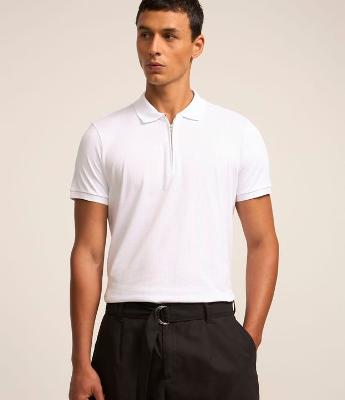 Camiseta Polo em Algodão Peruano com Zíper na Gola