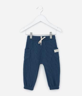Calça Infantil com Textura Waffle e Bolsos - Tam 0 a 18 meses