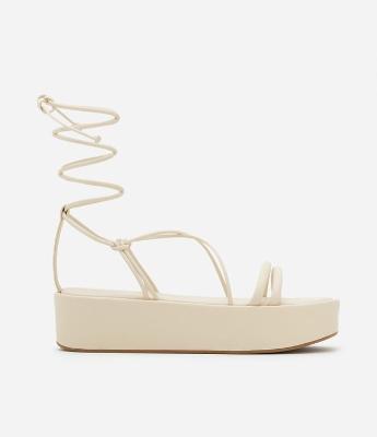 Sandália Flatform em PU com Amarrações