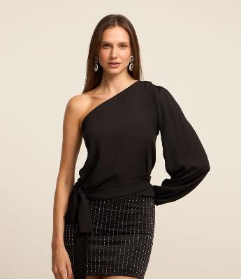 Blusa em Chiffon Metalizado com Amarração na Cintura