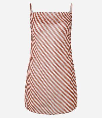 Saída de Praia Vestido em Tule com Listras e Amarração