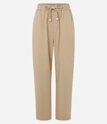 Calça Reta Cropped em Sarja com Cintura Alta