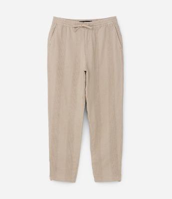 Calça Básica em Algodão com Textura e Cós Elástico