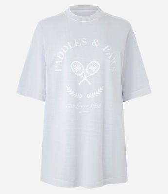 Camiseta de Pijama em Algodão Estonado com Raquetes Estampadas