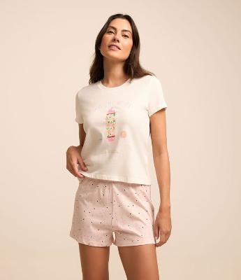 Pijama Short Doll Curto e Estampa Surf