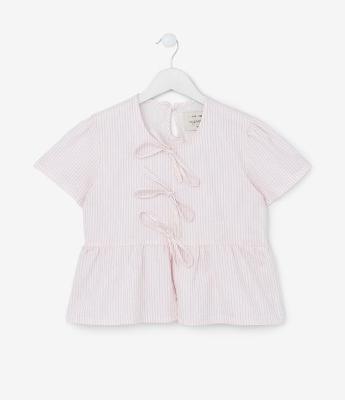 Blusa Infantil com Lacinhos e Estampa Listrada - Tam 5 a 14 Anos