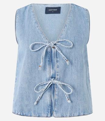 Blusa Sem Manga em Jeans com Laços Frontais