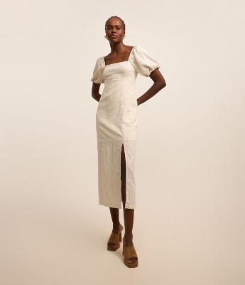 Vestido Long Midi em Viscolinho com Manga Bufante
