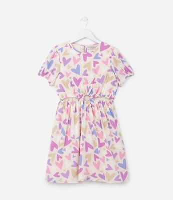 Vestido Infantil Estampado com Flores e Detalhe na Cintura - Tam 5 a 14 Anos