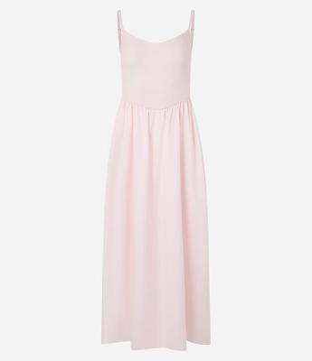 Vestido Long Midi de Alça Fina com Mix de Tecidos