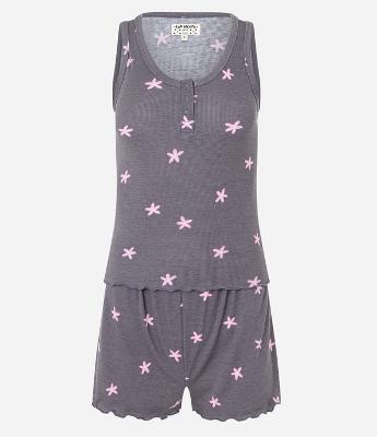 Pijama Short Doll em Ribana com Estampa Estrelada