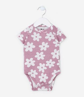 Body Infantil em Suedine com Estampa Floral - Tam 0 a 18 meses