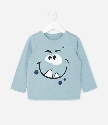 Camiseta Infantil com Estampa Carinha de Monstrinho - Tam 1 a 6 Anos
