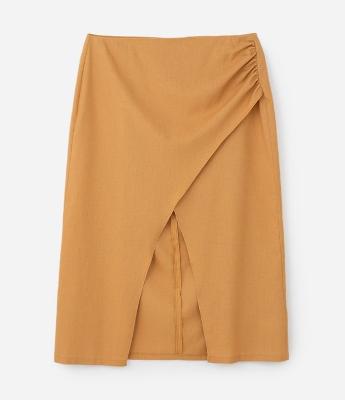 Saia Midi Transpassada com Linho Curve e Plus Size