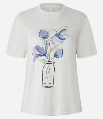 Camiseta em Algodão com Estampa Vaso de Flor