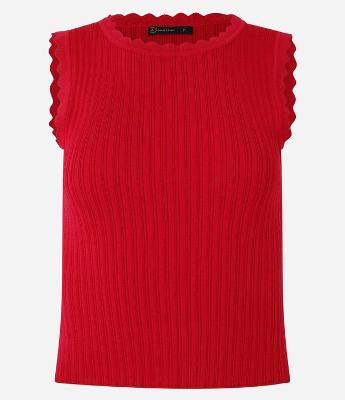 Blusa em Tricô Canelado com Detalhe Ondulados