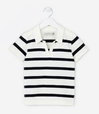 Camisa Infantil Canelada Seamless com Gola Polo