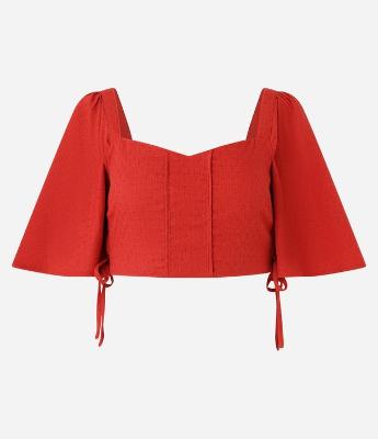 Blusa Cropped com Textura Maquinetada e Amarração Lateral