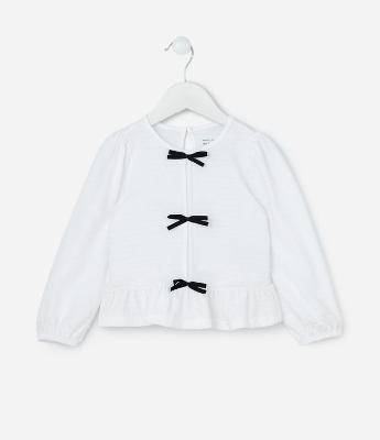 Blusa Infantil Texturizada com Lacinhos Contrastantes - Tam 1 a 6 Anos