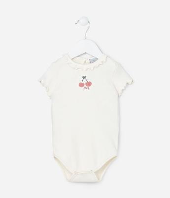 Body Infantil em Ribana com Bordado Cerejinhas - Tam RN a 18 meses