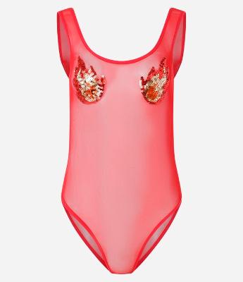 Body em Tule com Bordado de Fogo em Paetês