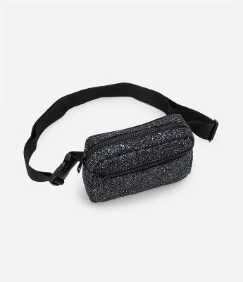 Pochete Pequena com Glitter Bolso Frontal e Alça com Gorgorão
