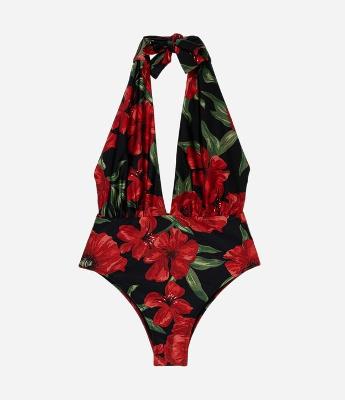 Maio em Microfibra com Decote Profundo e Estampa Floral