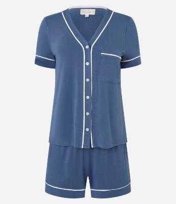Pijama Short Doll Americano com Detalhes Contrastante e Mangas Curtas