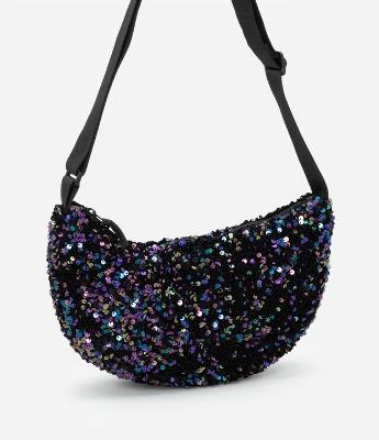 Bolsa Transversal em Paetê Holográfico Média Meia Lua com Zíper