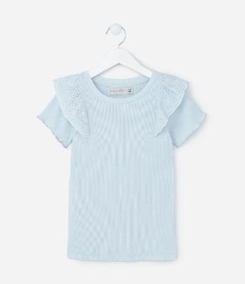 Blusa Infantil em Ribana com Babados Broderie - Tam 5 a 14 Anos