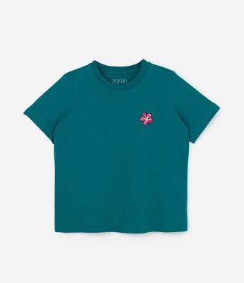 Blusa em Algodão com Bordado de Hibisco Curve & Plus Size