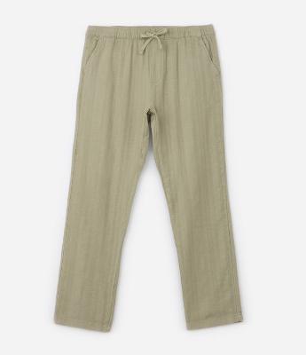 Calça em Algodão com Cós Elástico e Textura Rústica