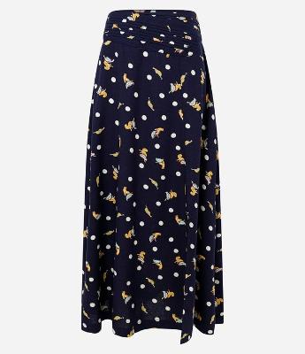 Saia New Midi em Viscose e Linho com Estampa de Oncinhas