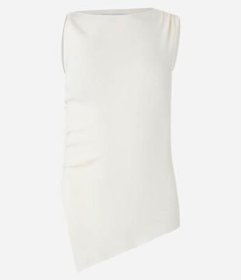 Blusa Sem Manga em Tricô com Drapeado Lateral e Barra Assimétrica