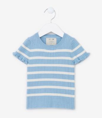 Blusa Infantil Canelada e Estampa de Listras - Tam 1 a 5 Anos