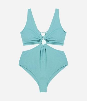 Maiô em Poliamida com Fio Metalizado e Aro Curve & Plus Size