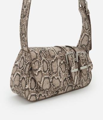 Bolsa Baguete Pequena em PU Estampada e Detalhe na Fivela
