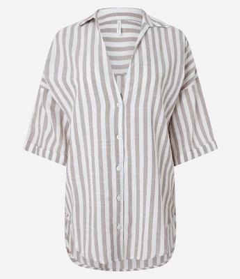 Saída de Praia Camisa em Viscose com Estampa Listrada e Gola V
