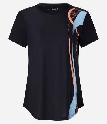 Camiseta Esportiva Alongada com Estampa de Ondas
