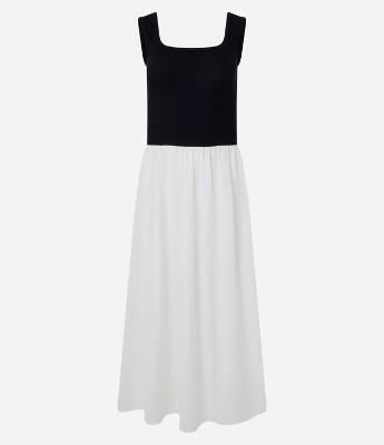 Vestido sem Manga em Tricoline com Bloco de Cor