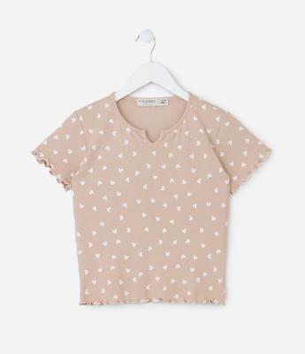 Blusa Infantil Canelada com Estampa Corações - Tam 5 a 14 Anos