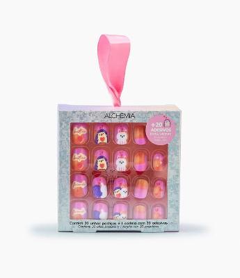 Kit Infantil Unhas Postiças com Adesivos 