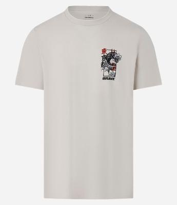 Camiseta Regular em Algodão com Estampa de Dragão Oriental