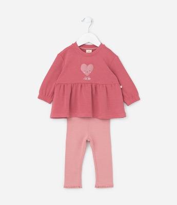 Conjunto Infantil com Babado e Estampa Coração - Tam 0 a 18 meses